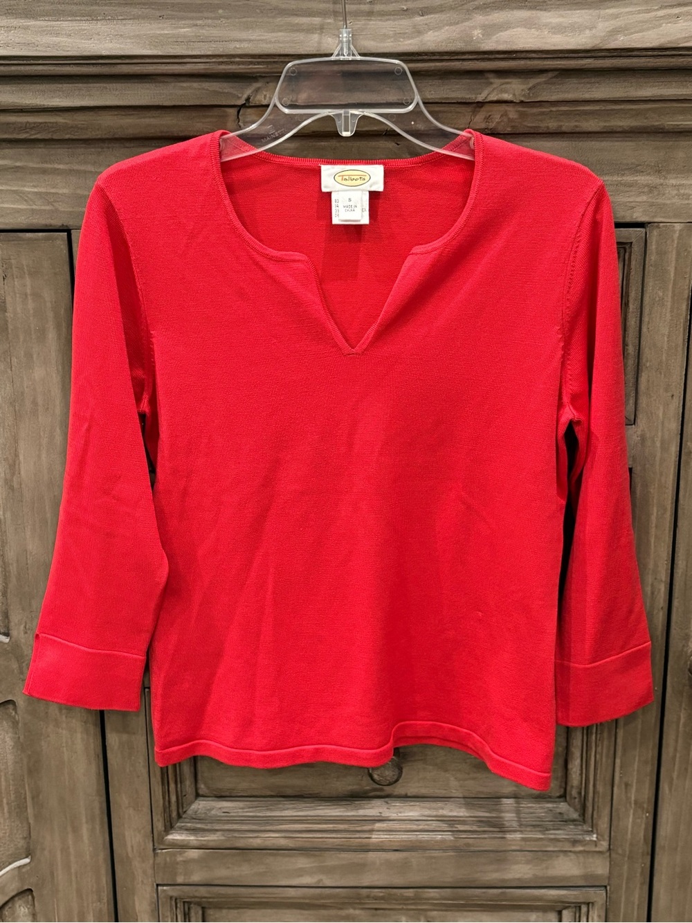 EUC Women’s TALBOTS Coral Red Silk Blend Lightweight 3/4 Sleeve Sweater (Small)